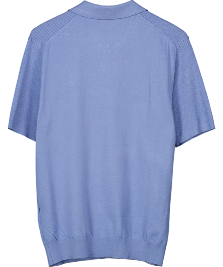 REISS Tyne Open-collar Knit Polo Shirt In Cornflower Blue UK M