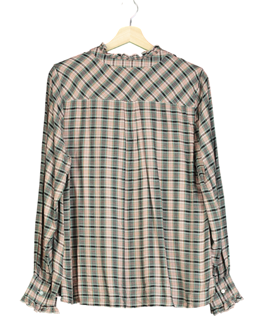 Falmer Heritage Pink Plaid Ruffle Collar Blouse UK 16