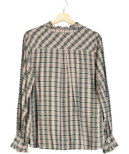 Falmer Heritage Pink Plaid Ruffle Collar Blouse UK 16