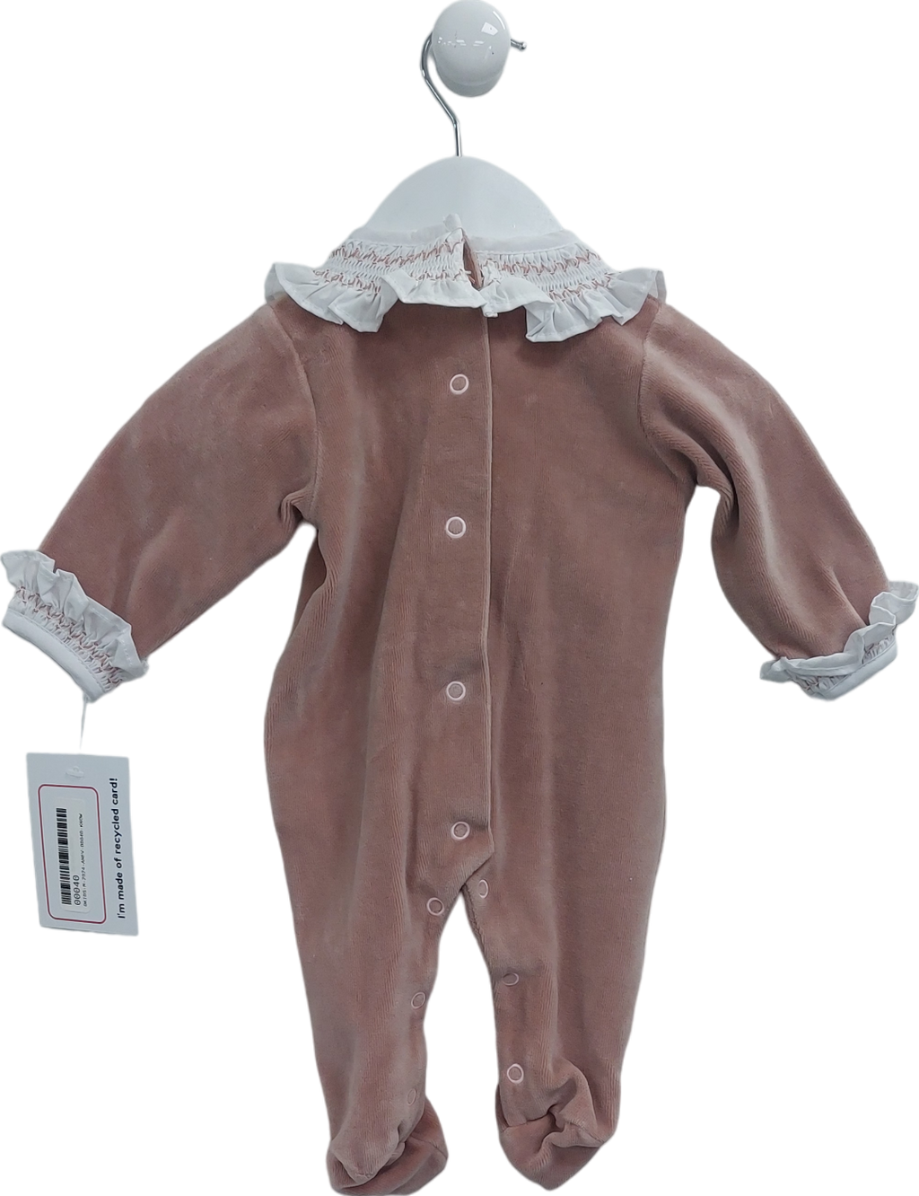 Aranda Pink Smock Collar Velor Footed Onesie 0-3 Months