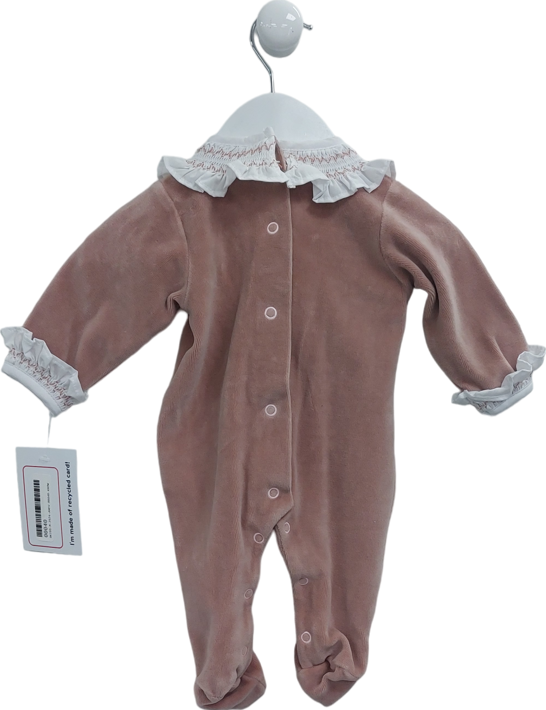 Aranda Pink Smock Collar Velor Footed Onesie 0-3 Months