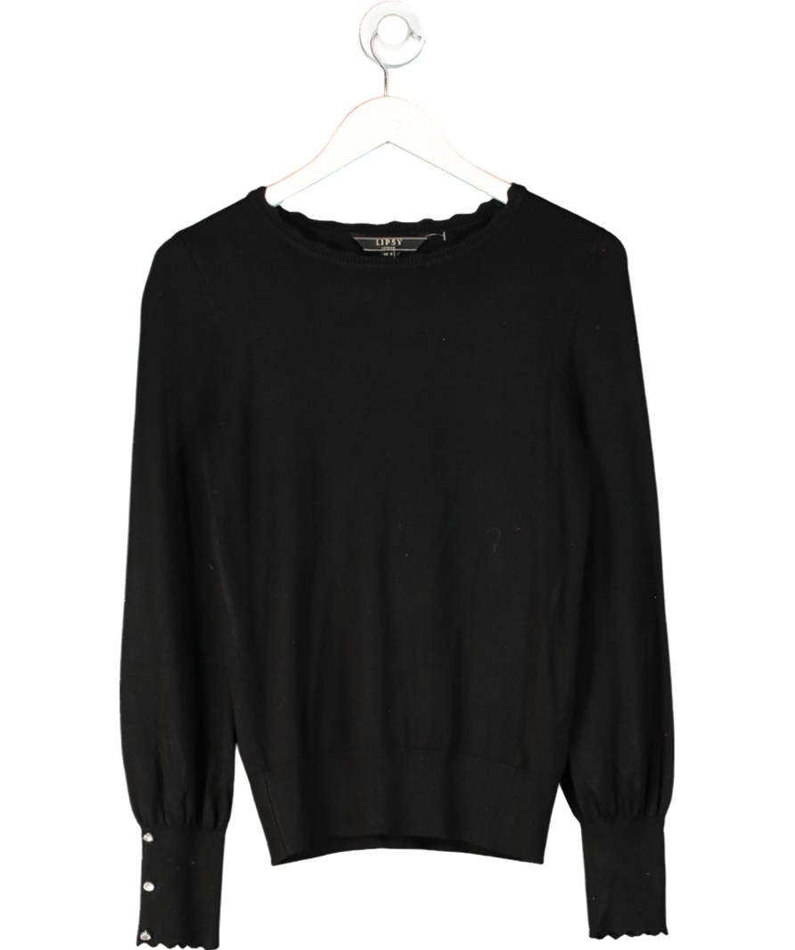 lipsy london Black Scallop Detail Long Sleeve Knitted Jumper UK 8