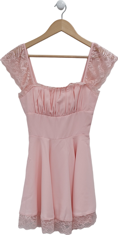 Fashion Nova Pink Lace Trimmed Mini Dress UK XS