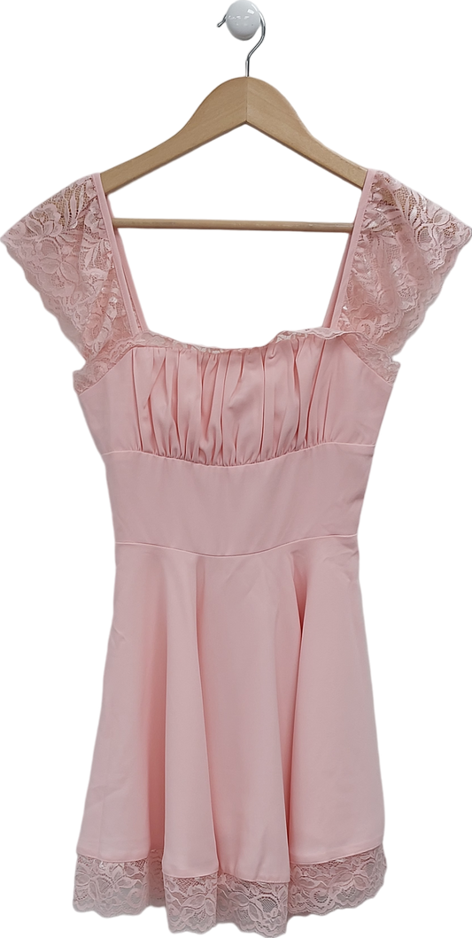 Fashion Nova Pink Lace Trimmed Mini Dress UK XS