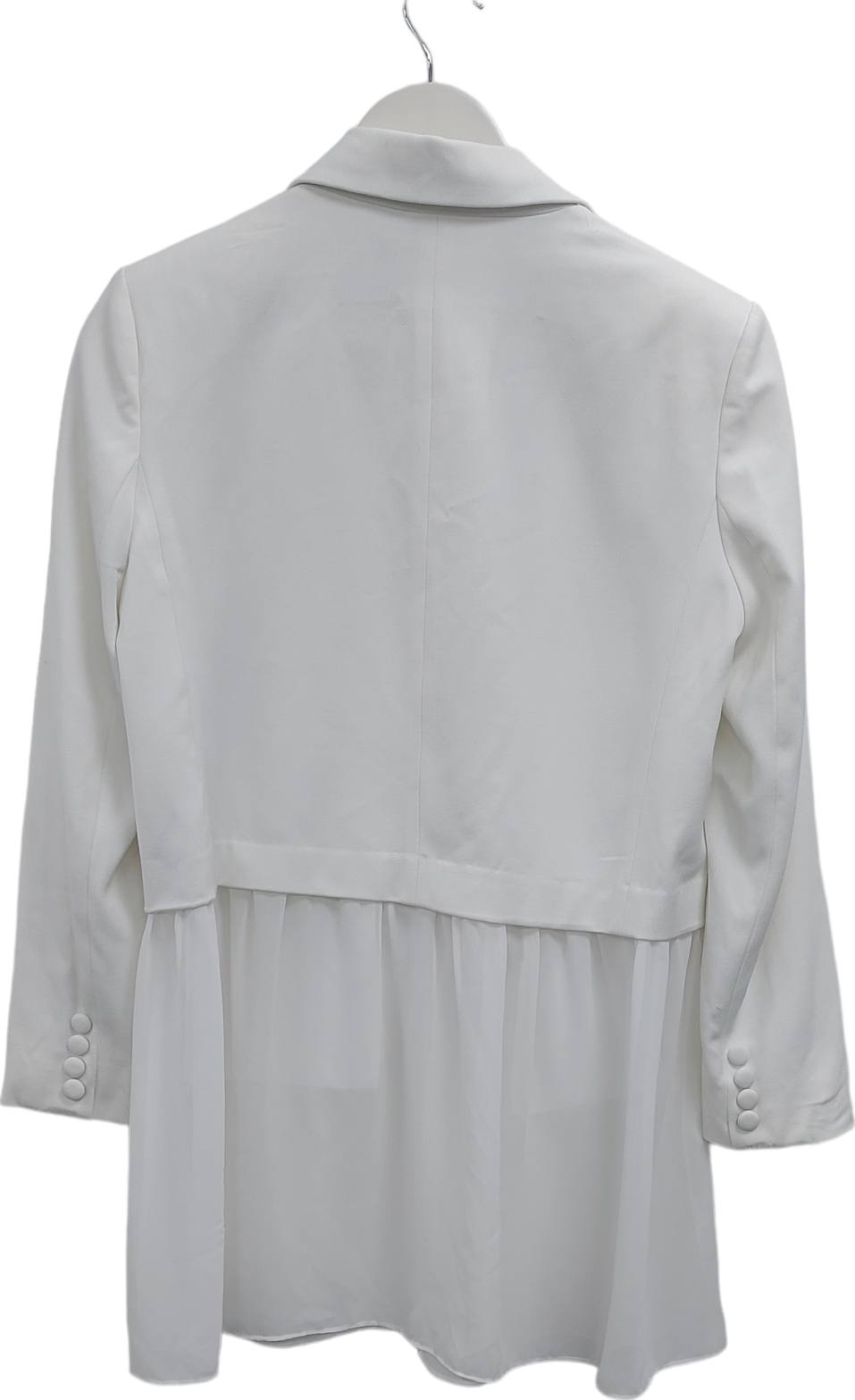 French Connection White Open Blazer With Soft Ruffle UK 10