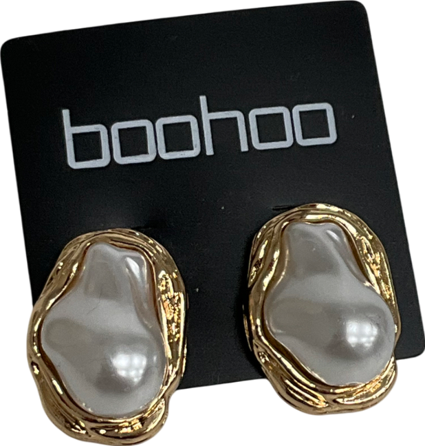 boohoo Metallic Pearl Stud Earrings One Size