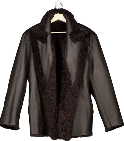 Mentlova Brown Shearling Leather Coat EU 36