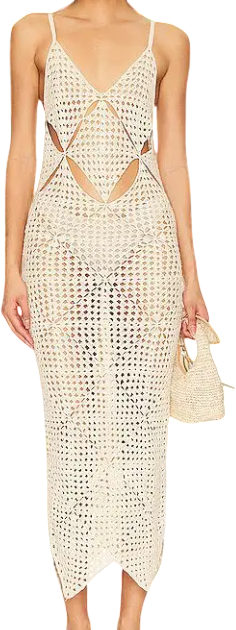 LPA REVOLVE Odella Crochet Beach Dress In Neutral Beige UK XS