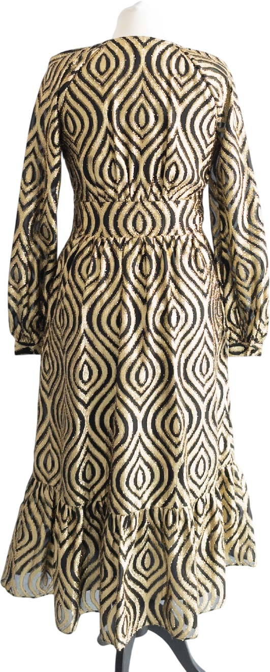 MICHAEL Michael Kors Black & Gold Lurex Long Sleeve Midi Dress Us4 UK 8