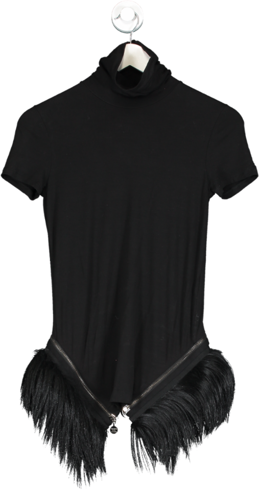 Patrizia Pepe Black High Neck Top With Removable Fur Trim UK S
