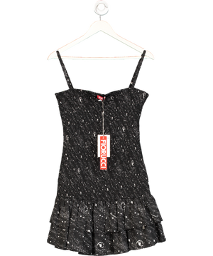 FIORUCCI Black Ruched Strappy Printed Dress UK 10