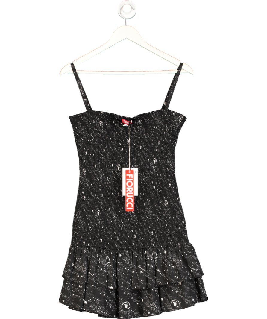 FIORUCCI Black Ruched Strappy Printed Dress UK 10