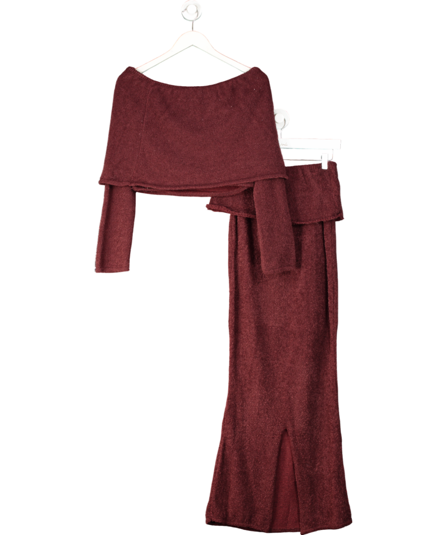 Ego Purple Mid Rise Extreme Foldover Maxi Skirt And Off The Shoulder Plum Knit Top UK M