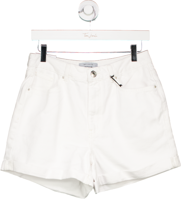 New Look White Denim Elephant Boyfriend Shorts UK 10