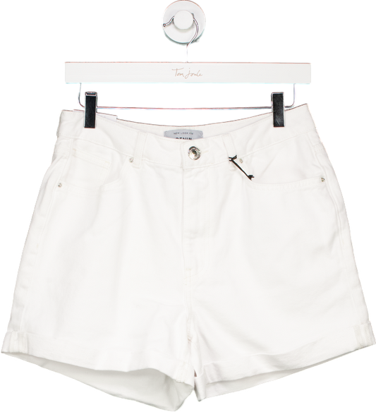 New Look White Denim Elephant Boyfriend Shorts UK 10