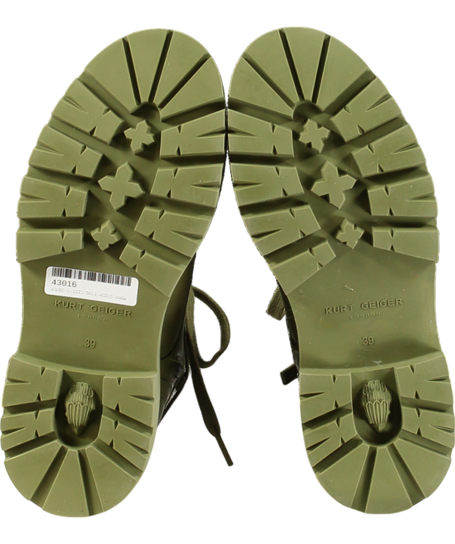 Kurt Geiger Green Matilda Eagle-embellished Lace-up Leather Ankle Boots UK 6 EU 39 👠