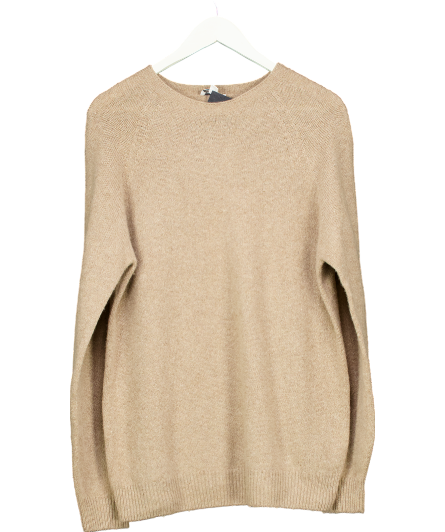 Sunspel Beige Lambswool Crew Neck Sweater UK M