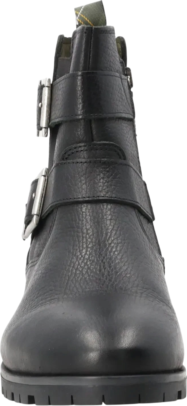 BARBOUR Black / Antique Silver Pebbled Leather Double Buckle Ankle Boots UK 3 EU 36