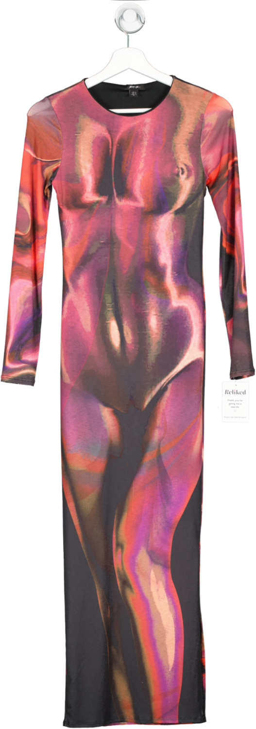 Nasty Gal Multicoloured Body Print Long Sleeve Maxi Dress UK 8