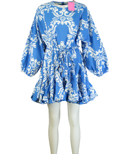 Rhode Resort Blue Ella Dress with braided belt - Batik Grid UK L