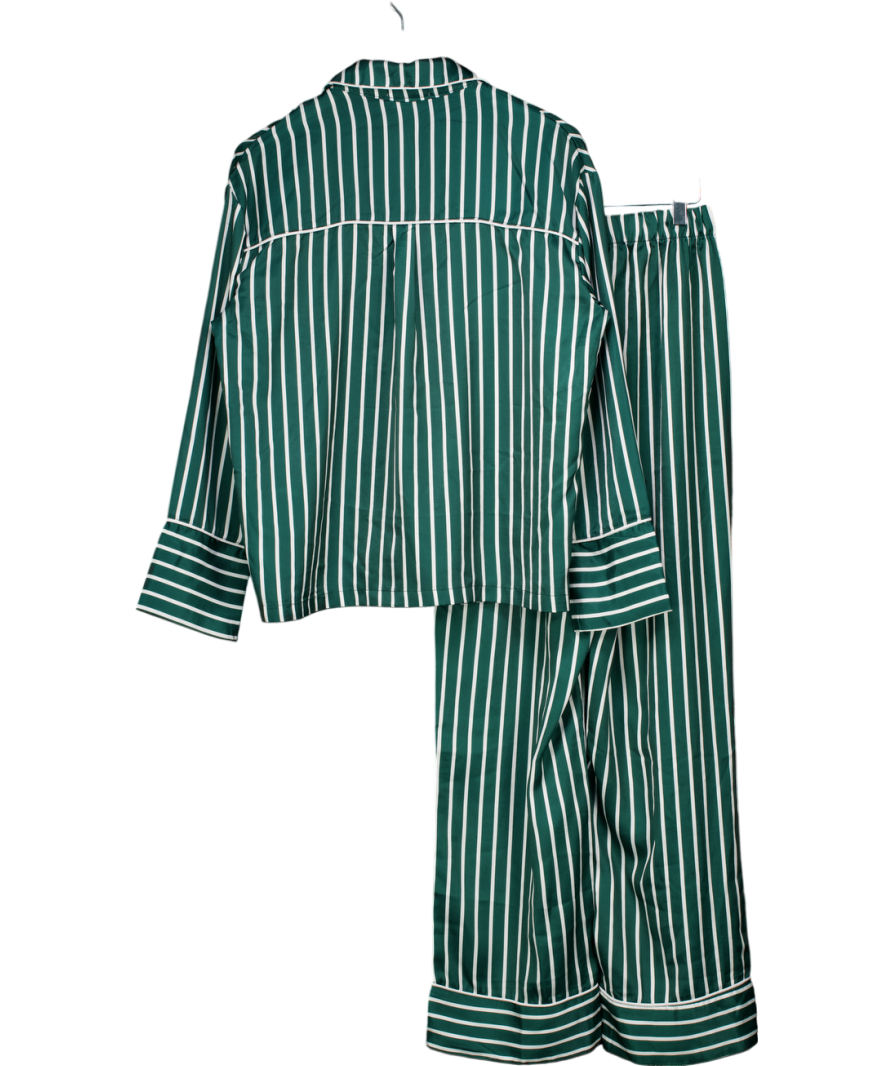4th & Reckless 2-piece Green Satin Striped Shirt & Trouser Pyjama Set UK S