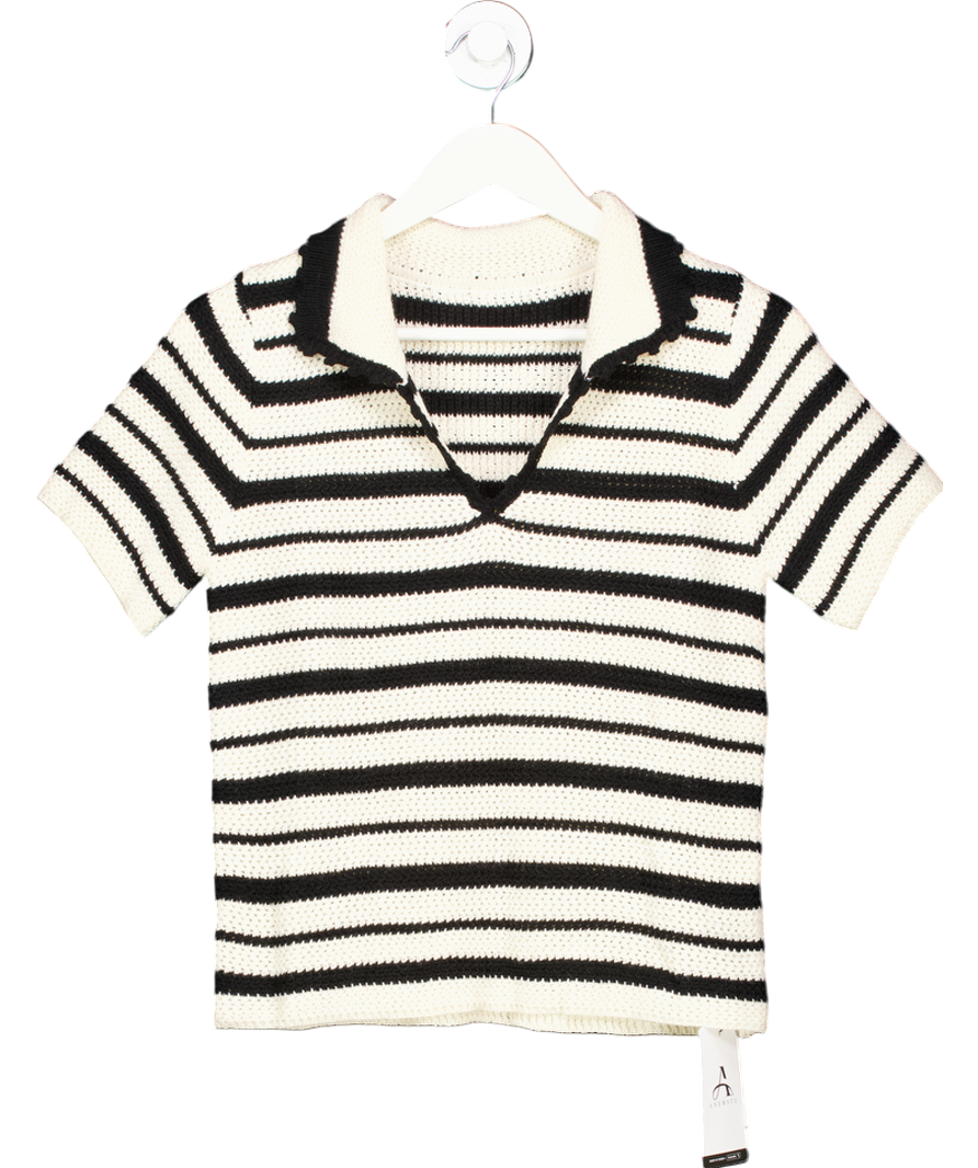Anewsta Black Striped Knit Polo Top UK S