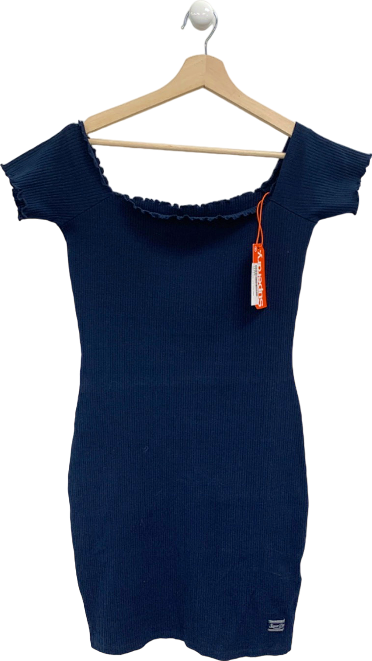 Superdry Navy Ribbed cotton Harper Bardot Dress UK 12