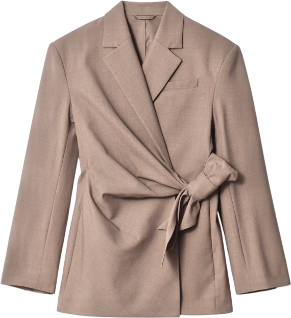 & Other Stories Mole Beige Wool Blend Wrap Detail Blazer UK 8