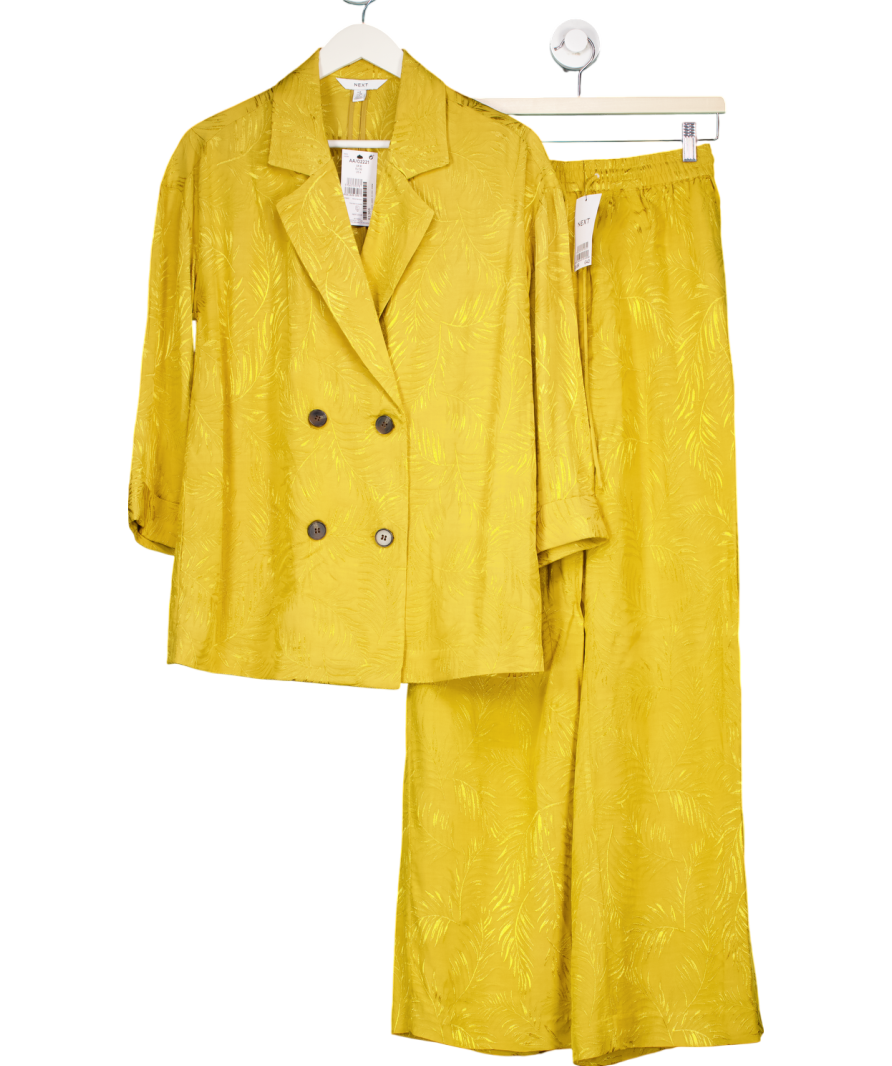 Next Green Satin Jacquard Jacket And Wide Leg Trousers Set UK 8