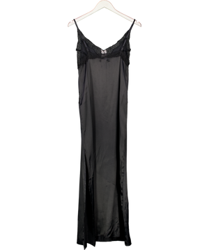 Topshop Black Satin Midi Dress With Lace Inserts UK 4