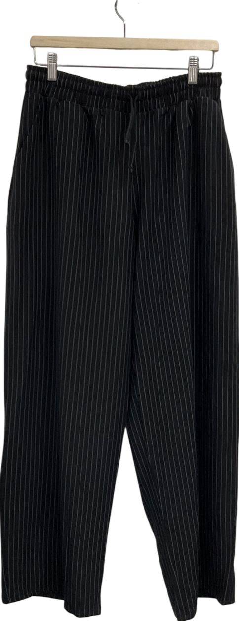 boohooMan Black Elasticated Waist Baggy Pinstripe Trousers UK M