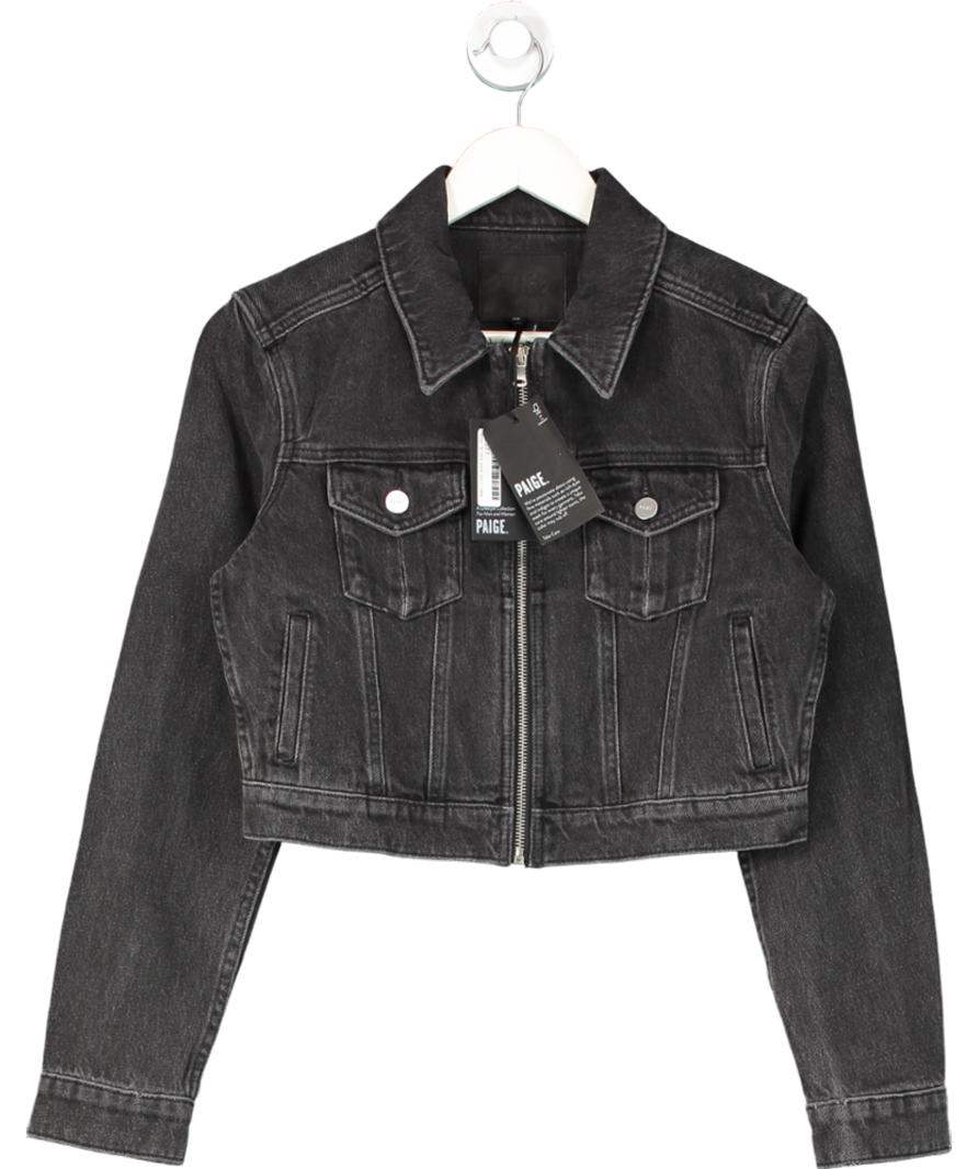 PAIGE Black Vivienne Cropped Denim Jacket UK XS