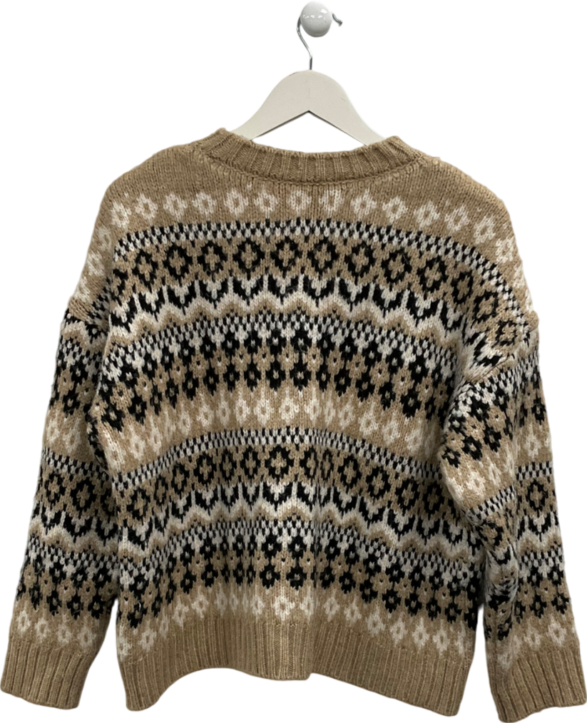 M&S Brown Fairisle Crew Neck Jumper UK L