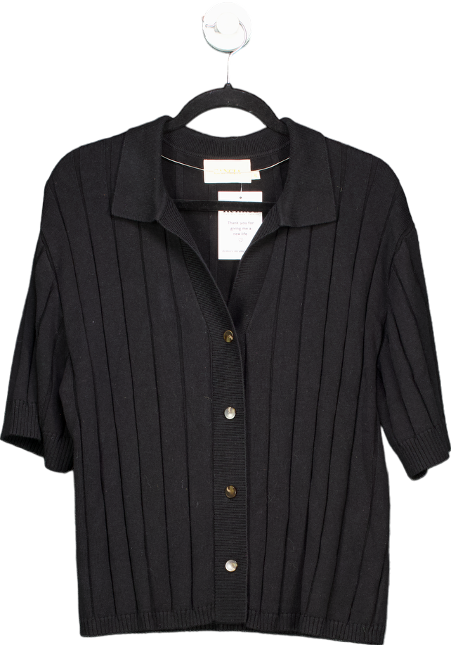 Sancia Black Ribbed Button-Up Cardigan UK S