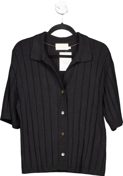 Sancia Black Ribbed Button-Up Cardigan UK S