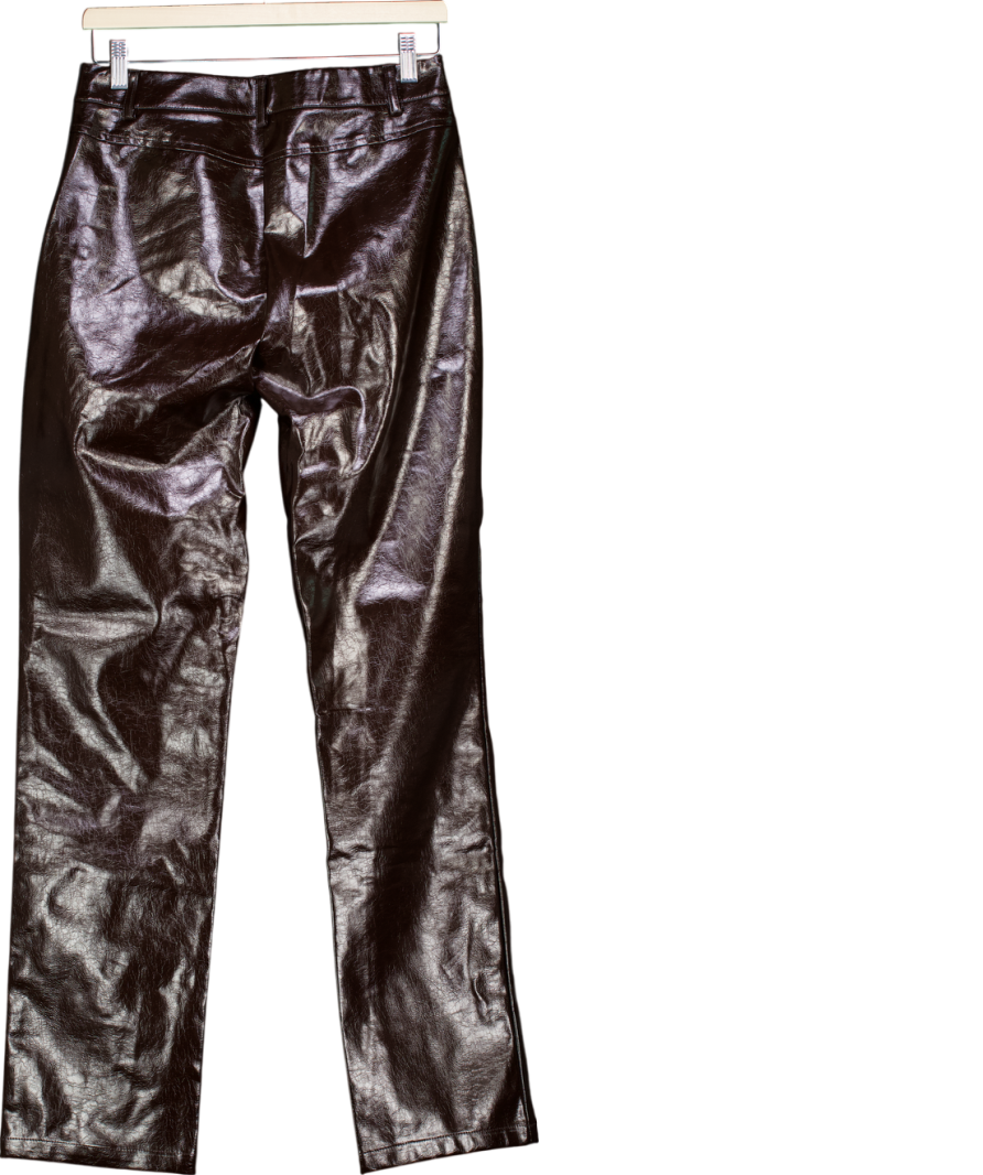 Nikkie Brown Faux Leather Pants With Craquelé Pattern UK 8