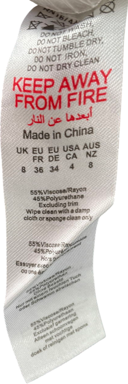 PrettyLittleThing Cream Stone Washed Faux Leather Seam Detail Mini Skirt UK 8