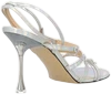 MACH & MACH Metallic Silver Iridescent Leather Crystal Bow Sandals UK 6 EU 39