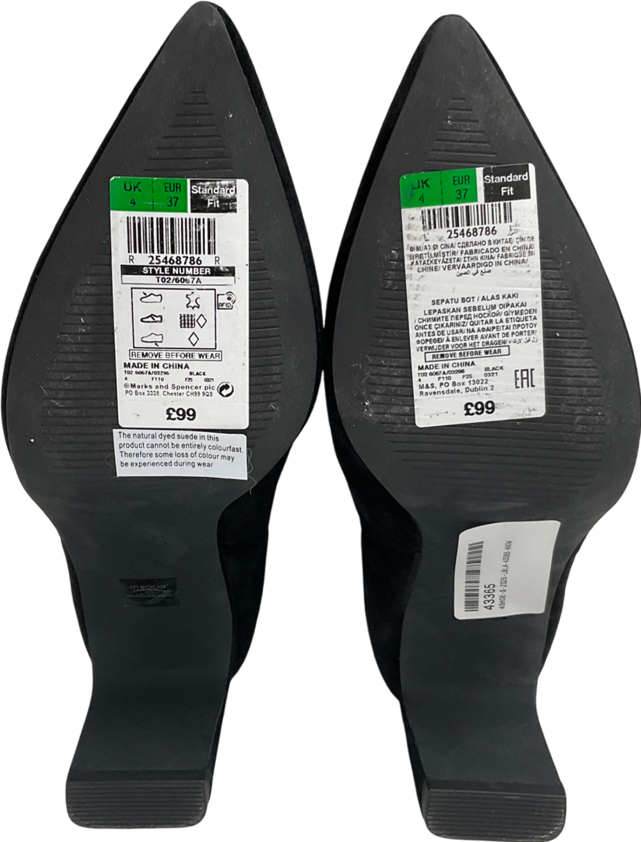 Marks and Spencer Black Suede Block Heel Knee High Boots UK 4 EU 37 👠