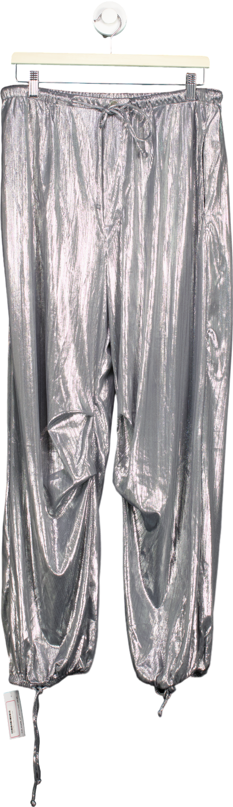 Anthropologie Silver Metallic Drawstring Trousers M
