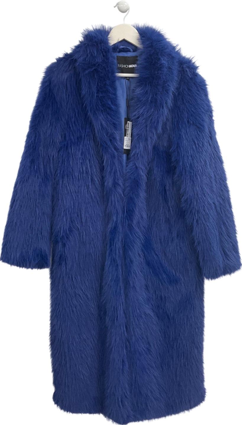 Fashion Nova Blue Jobelle Faux Fur Coat UK S