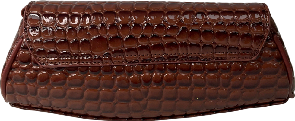 PrettyLittleThing Brown Vinyl Link Croc Print Shoulder Bag