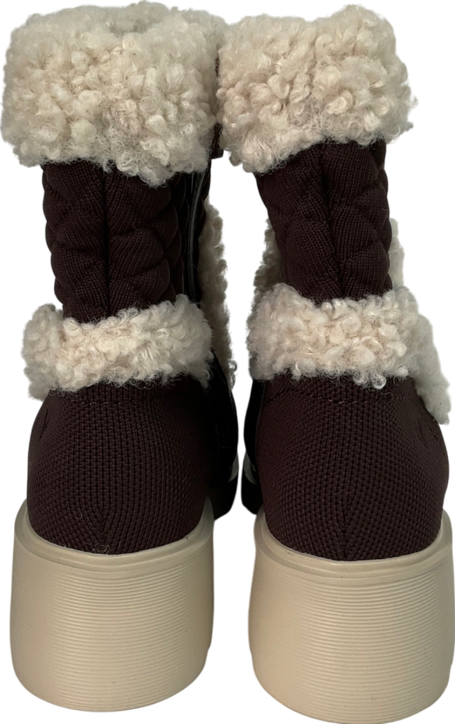 vivaia Brown Fluffy Round-toe Platform Chunky Wedge Boots UK 4 EU 37 👠