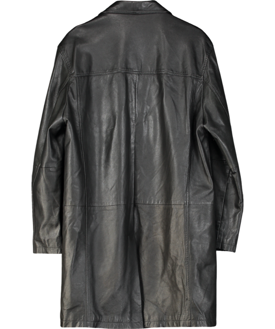 Kurt Muller Black Genuine Leather Longline Blazer Coat UK S/M