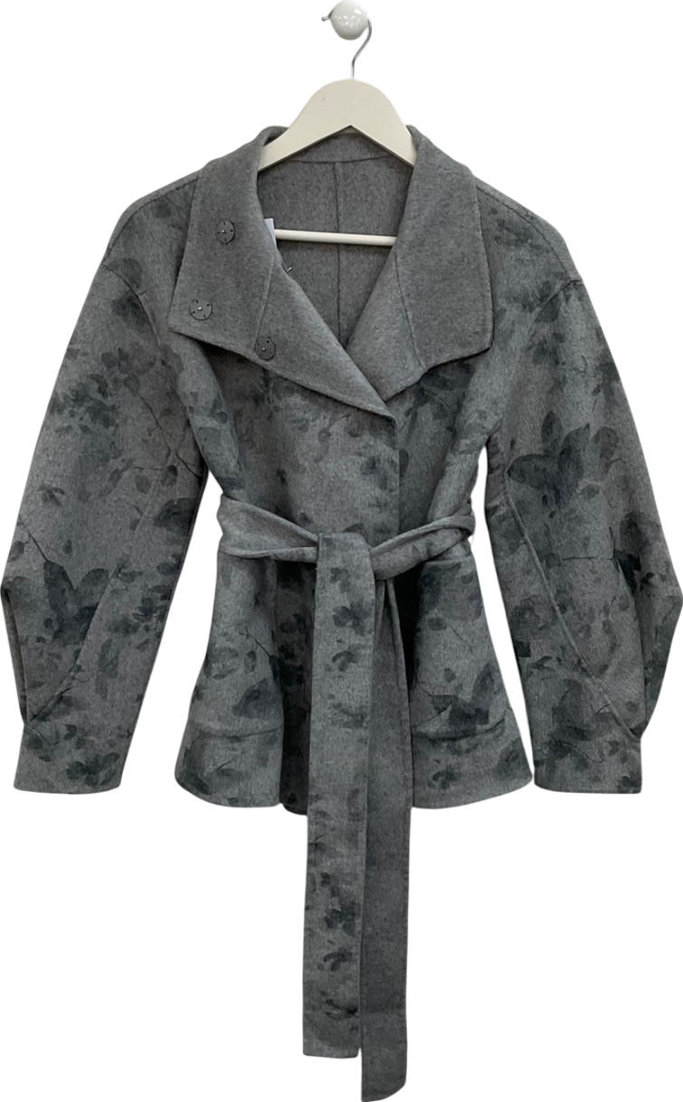 S Deer Grey Classic Lapel Belted Coat UK S