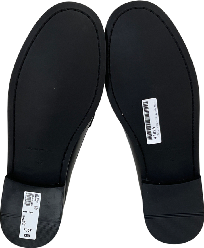 River Island Black Pink Leather Cherry Blossom Loafers UK 8👠