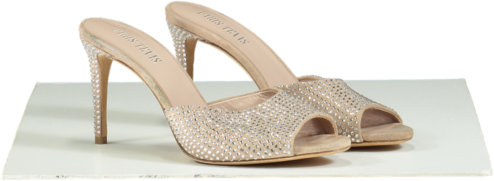 Paris Texas Beige Holly Crystal-Embellished Suede Mules EU 37 UK 4