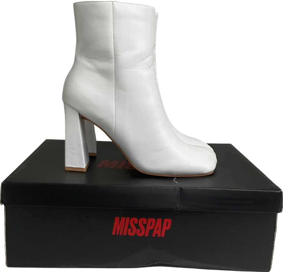 Misspap White Leather Look Square Toe Ankle Boots UK 6 EU 39 👠