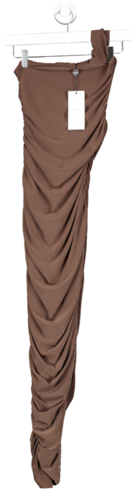 Club L Brown Dorit One Shoulder Asymmetric Ruched Midi Dress UK 8