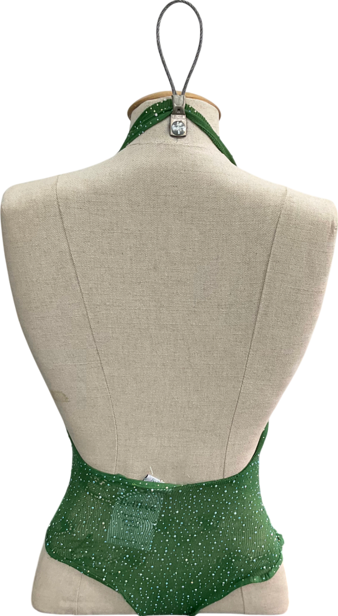 Ciberia Green Halterneck Heart Rhinestone Bodysuit One Size